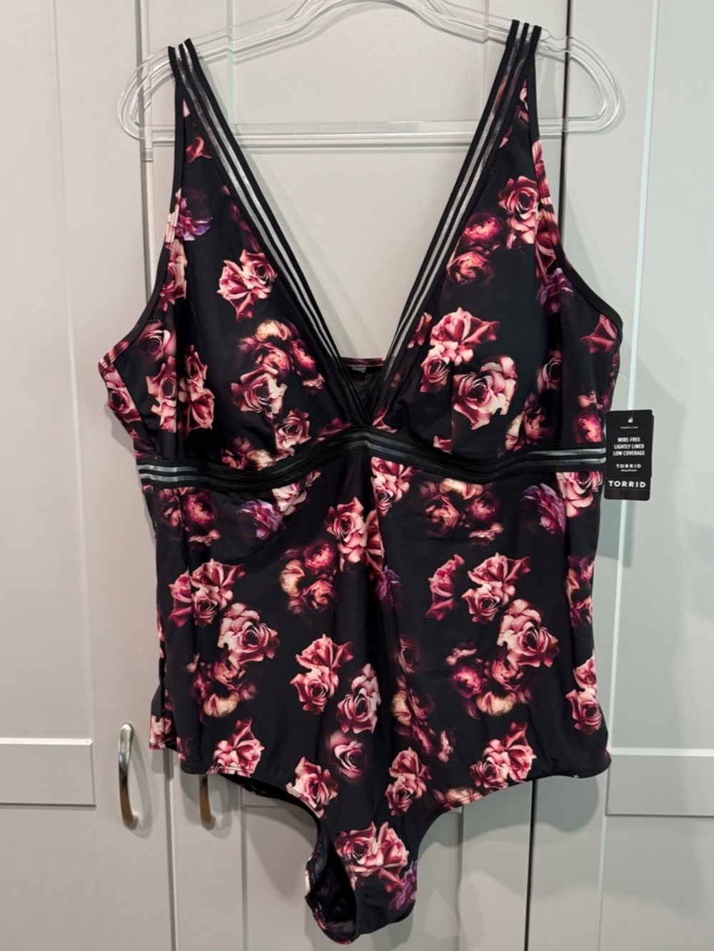 Torrid Roses Triangle 1PC W Mesh El Floral One-Piece Swimsuit 4X
